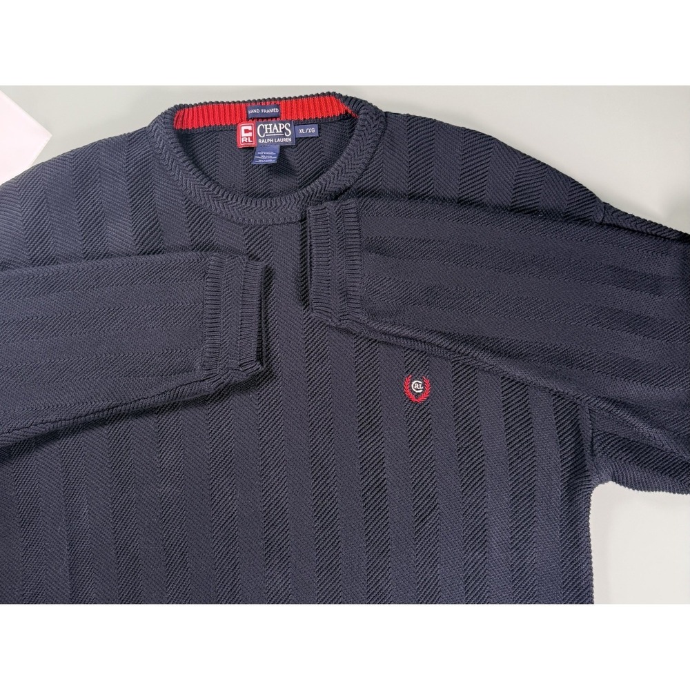 Chaps Ralph Lauren Crew Neck Ribbed Sweater Mens XL Navy Hand Framed Preppy